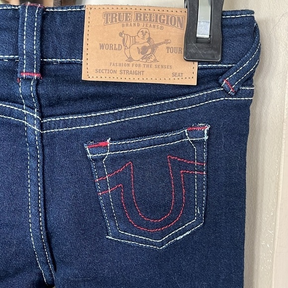 NWOT True Religion Girls Straight Leg Dark Wash Adjustable Waist Blue Jeans - Picture 7 of 13